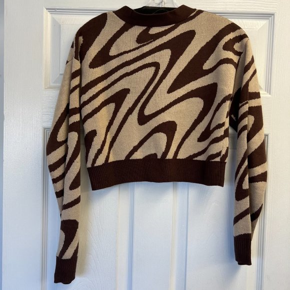 NWT Garage Brown & Tan Patterned Cardigan - Size: XS - Picture 4 of 5